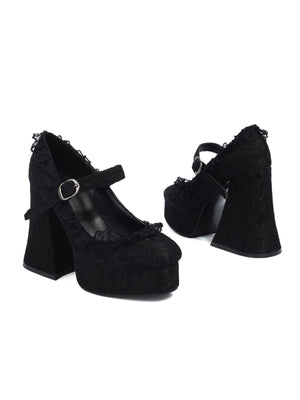 Platform Mary Jane Shoes With Strappy Soles And Lace Details 6639