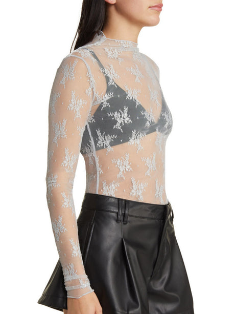 Lace See-through Sexy Mesh Mock Neck Long-sleeved Top