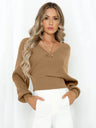 Liber Autumn women's clothing cross design Plain stitch V-neck solid color pullover long-sleeved sweater