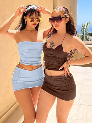 Liber Winter Women's Backless Solid Color 2-piece Sets