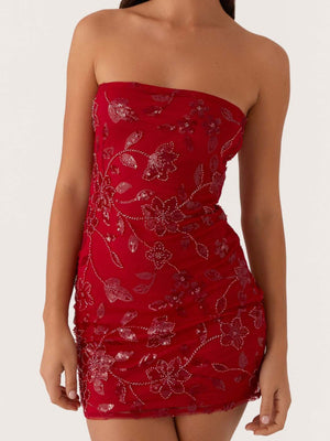 Sequin Beads Strapless Backless Tie-up Sweet Mini&Short Dresses