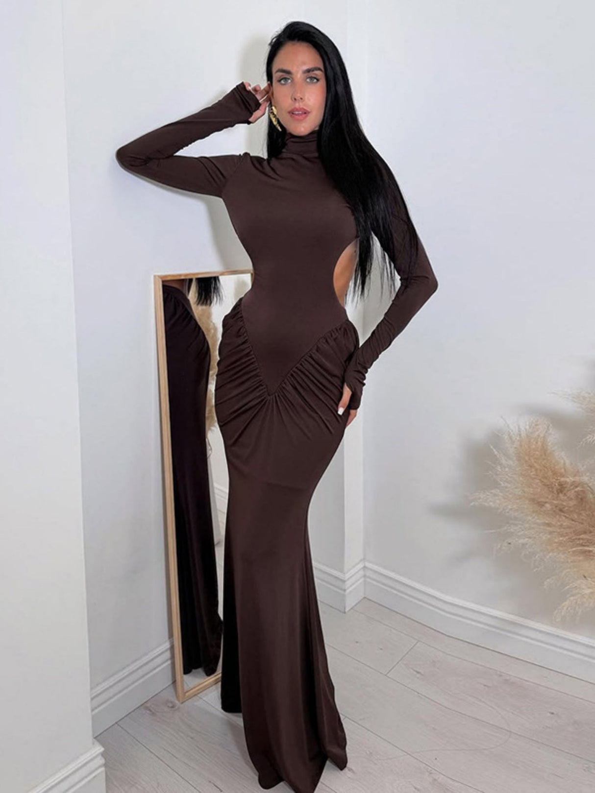 High-neck, Backless, Slim-fitting, Sexy, Solid-color Long Dress