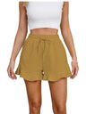 Ruffle Elastic Waistband Drawstring Cotton And Linen Shorts