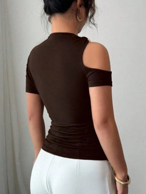 Asymmetrical Neckline, One-shoulder, Metallic Embellishment, Slim-fitting T-shirt