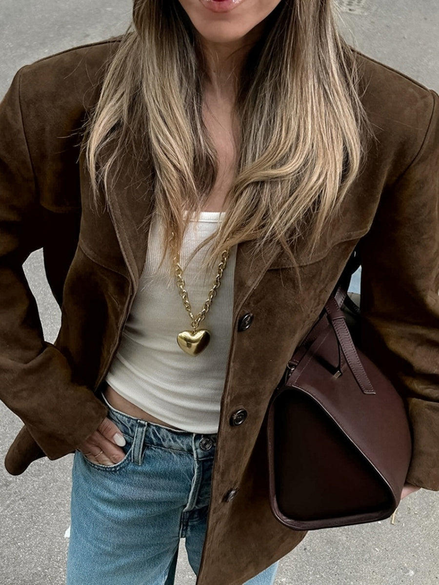 Liber Autumn Women's Buttons Suede Jackets