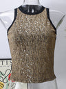 Sequined Leopard Print Color-blocked Crop Top Elastic Vest