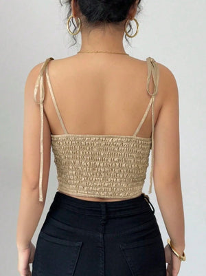 Irregularly Pleated Glossy T-shirt With Gold Foil Short Camisole