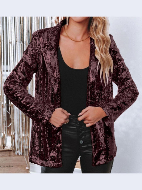 Lapel Long-Sleeve Sequined Casual Blazer