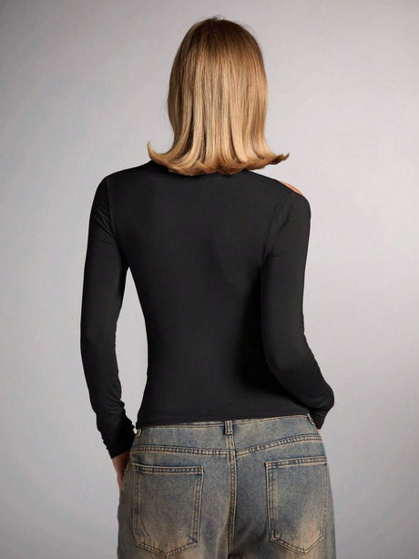 Off-shoulder Solid Color T-shirt