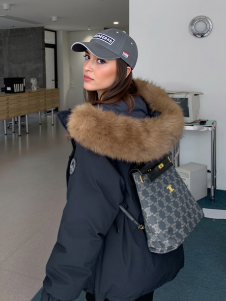 Zipper Version American Fleece Lined With Fur Collar Hooded Loose Leisure Outdoor Cotton-padded Clothing