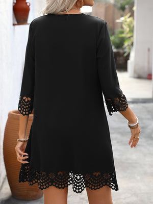 Burning Flowers Hollow Half Sleeves Mini&Short Dresses