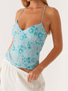 Embroidered Sequins Color Matching Strappy Backless Sweet Tank Tops&Camis