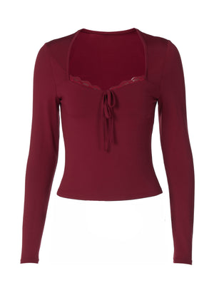 Lace Trim Square Neck Slimming Top