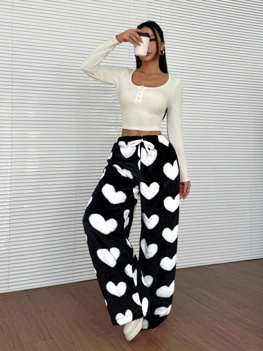 Basic Lace-up Soft Short Plush Elastic Waistband Loose Leisure Christmas Trousers