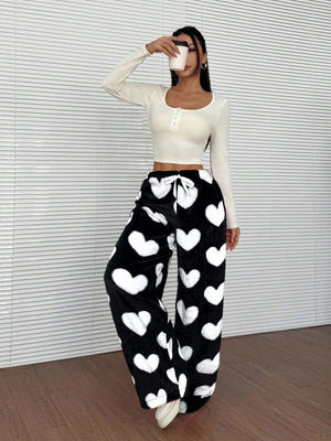 Basic Lace-up Soft Short Plush Elastic Waistband Loose Leisure Christmas Trousers