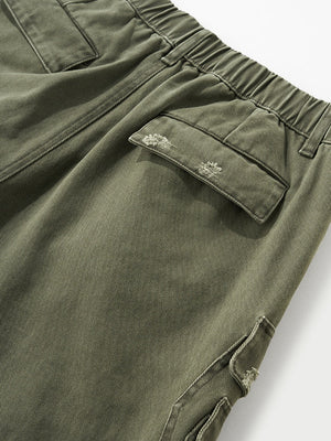 Washing Water Cut Multiple Pockets Old Tooling Casual Trousers