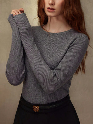One-piece Seamless Crew Neck Pullover Sweater