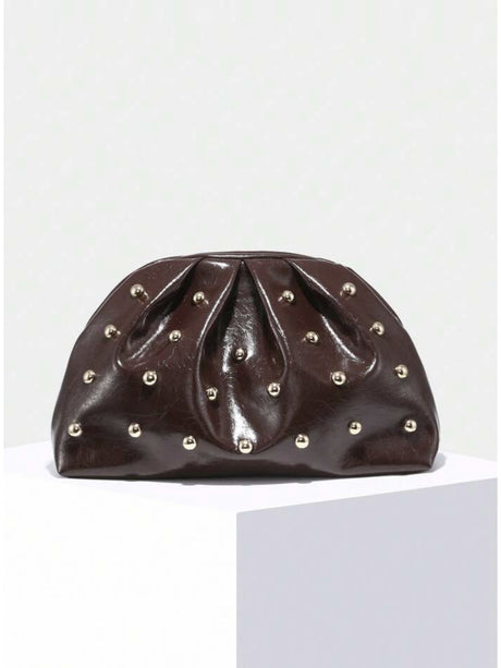 Studded Pleated Clutch Bag