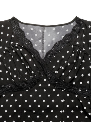 Lace-up Lace Polka Dots Splicing Polka Dots Maxi Dresses