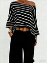 Off-shoulder Sloping Shoulders Loose-fit Stripes Commuting T-shirts