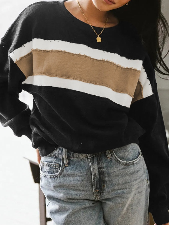 Women's Autumn/Winter Color-Blocked Crew Neck Long-Sleeved Sweatshirt