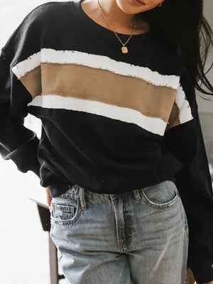 Women's Autumn/Winter Color-Blocked Crew Neck Long-Sleeved Sweatshirt