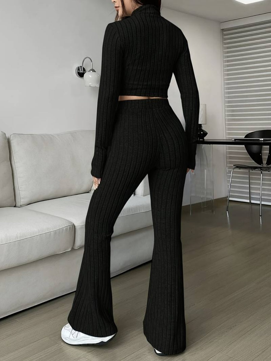 Leisure Long Sleeve Zipper Solid Color 2-piece Sets