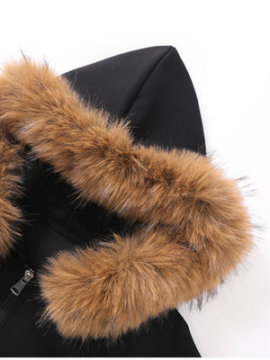 Slim Fit Fur Collar Sweatshirts&Hoodies Short Hooded Jacket