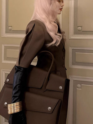 Brown Pleats Short-sleeved Suit Trousers 2-piece Sets