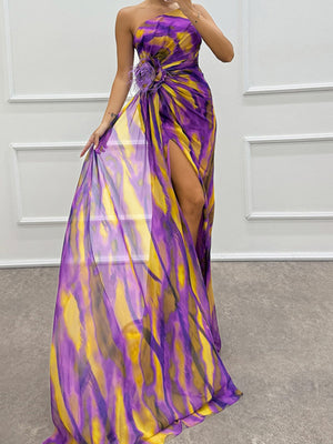 Sloping Shoulders Printed Reunion Maxi Dresses