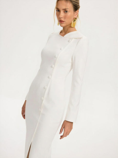 Asymmetrical Single-breasted Slim-fit Midi Dress