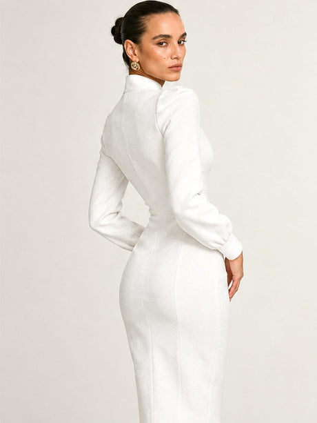 High-neck, Long-sleeved, Slim-fitting Midi Dress