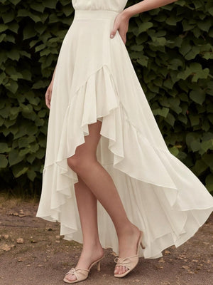 Sleeveless Halter Neck Irregular Ruffle Long Dress