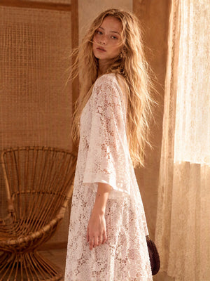 Applique 3D V-neck Straight-fit Long Sleeve Grace Maxi Dresses