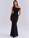 Sexy Long Sleeveless Dress With Off-shoulder Neckline And Pleated Waist