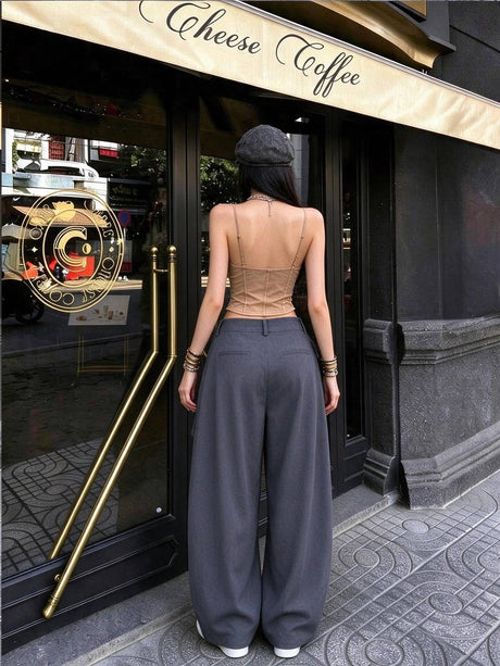 Button-up Slimming Wide-leg Trousers