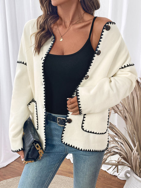 Retro-style Color-blocked Loose Single-breasted Fleece Jacket