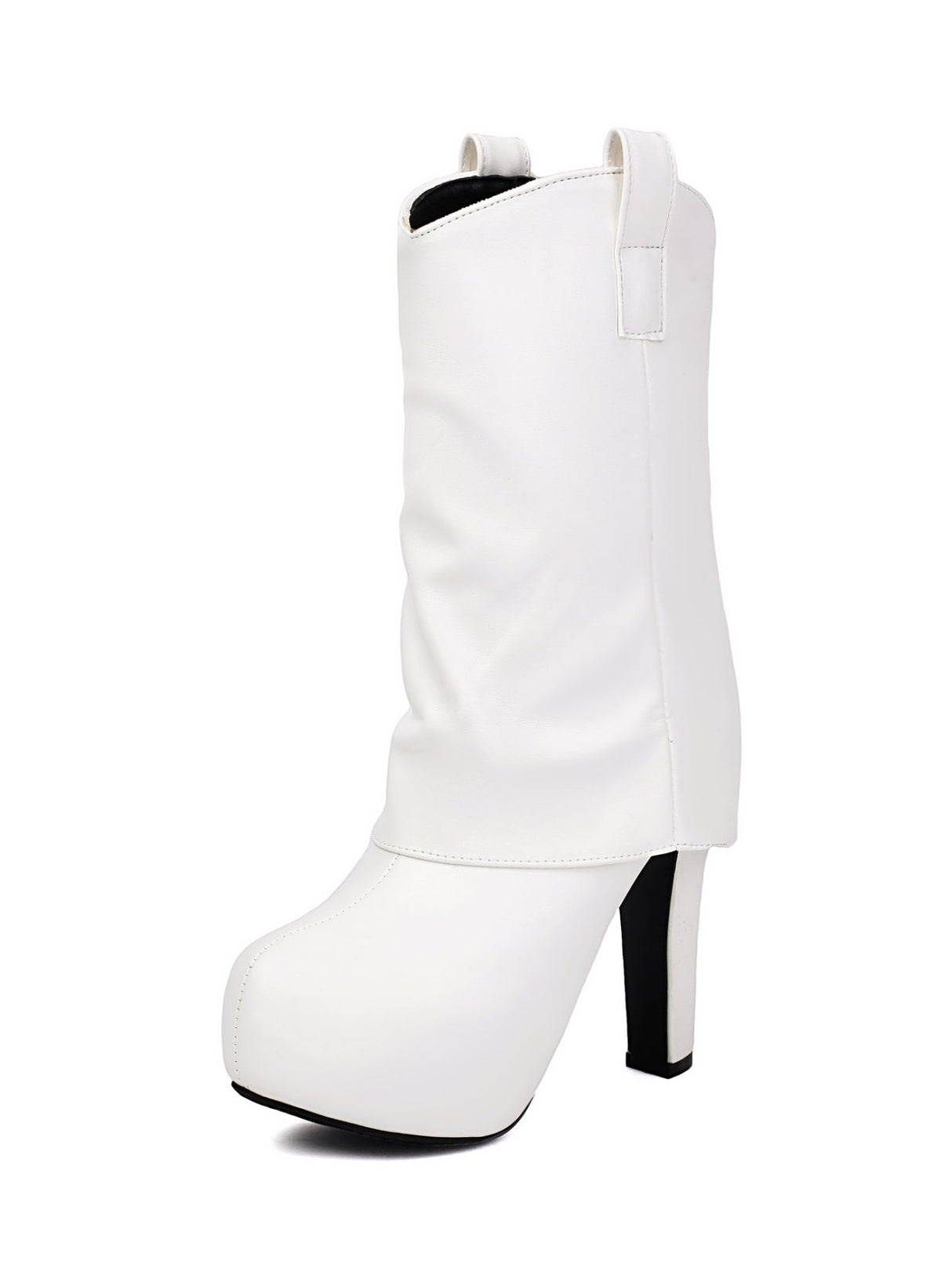 Patchwork Pleated High-heeled Mid-calf Women's Boots