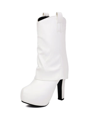 Patchwork Pleated High-heeled Mid-calf Women's Boots