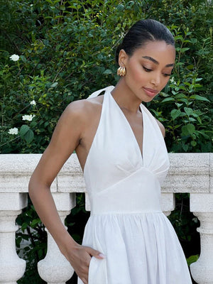 Halter V-neck Solid Color Maxi Dresses