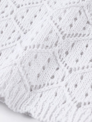 Comfortable And Casual Openwork Cropped Knit Shorts Two-piece Set