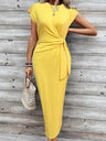 Bandage Stripes Crew Neck Short Sleeve Maxi Dresses