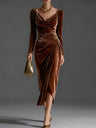Velvet Cowl Neck Midi Party Dress