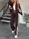 Stripes Zipper Top Wide-leg Pants Leisure Sports 2-piece Sets