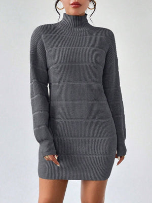 High Collar Long Sleeve Waist-cinching And Hip-hugging Knitted Sweaters Midi Dresses