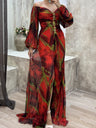 Crimp Long Sleeve Floral Printed Reunion Maxi Dresses
