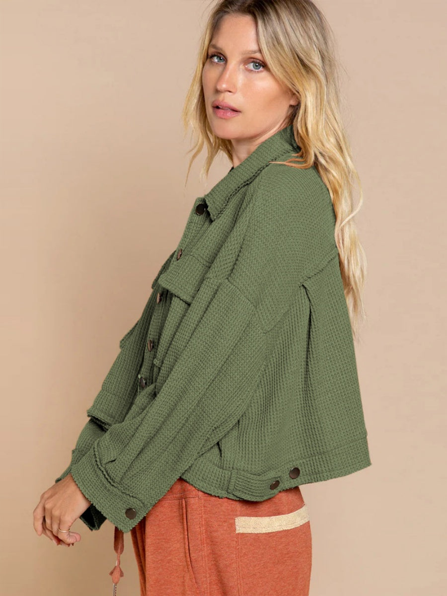 Liber Autumn Women's Buttons, Pocket Solid Color Short Jackets