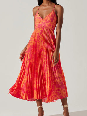 V-neck Camisoles Backless Graffiti Maxi Dresses
