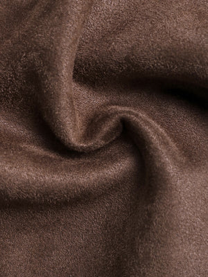 Loose-fitting Faux Suede Coat With Contrasting Trim And Lapel.