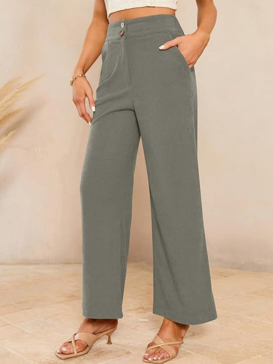 Basic Corduroy Double Buttons Stretch Leisure Straight-leg Trousers